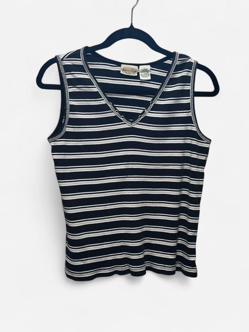 St. John's Bay Navy & White Striped V-Neck Tank